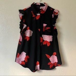 Who What Wear Floral Short Ruffle Sleeve Blouse
